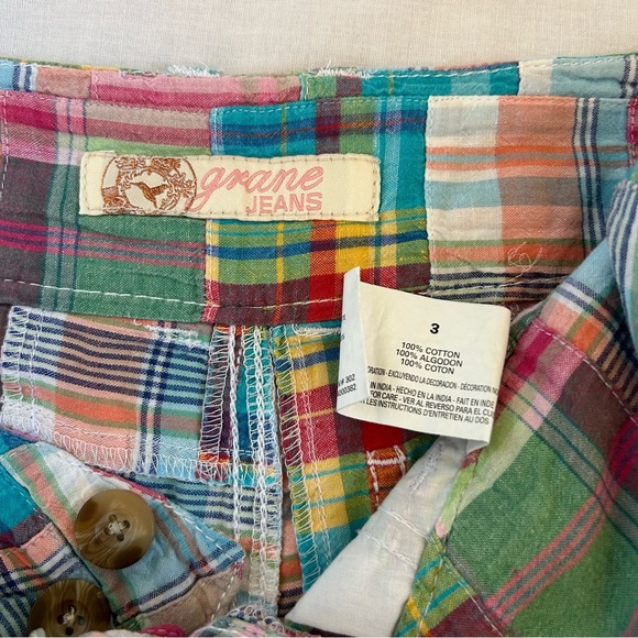 Grane Jeans Multi Colored Plaid Patchwork Shorts Size 3 - Picture 3 of 7
